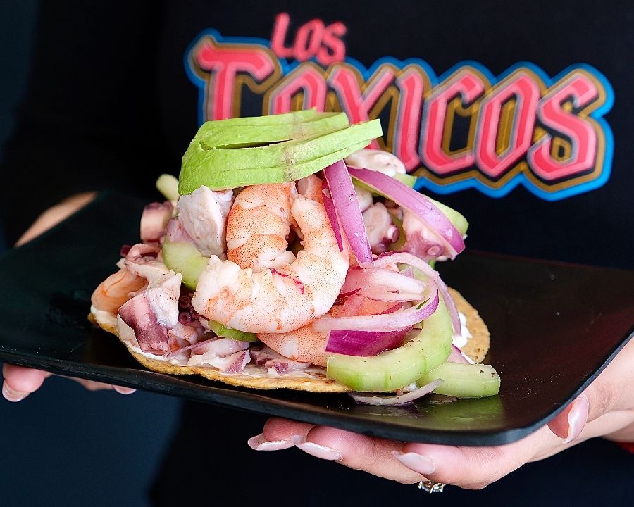 Tostada in front of the Los Toxicos wordmark